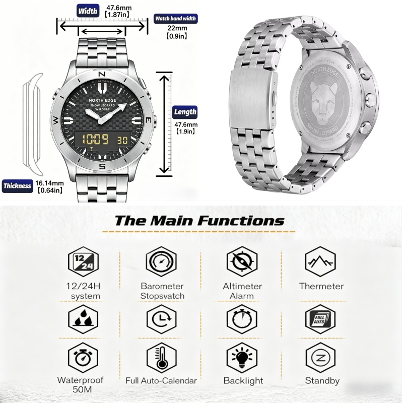 NORTH EDGE Men Outdoor Digital - Altimeter Compass Watch review and price